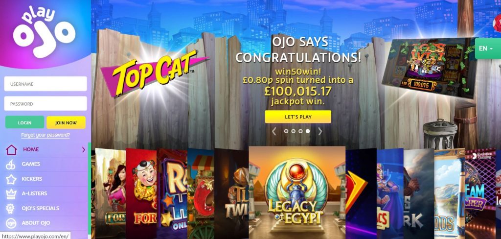 Play OJO Casino homepage